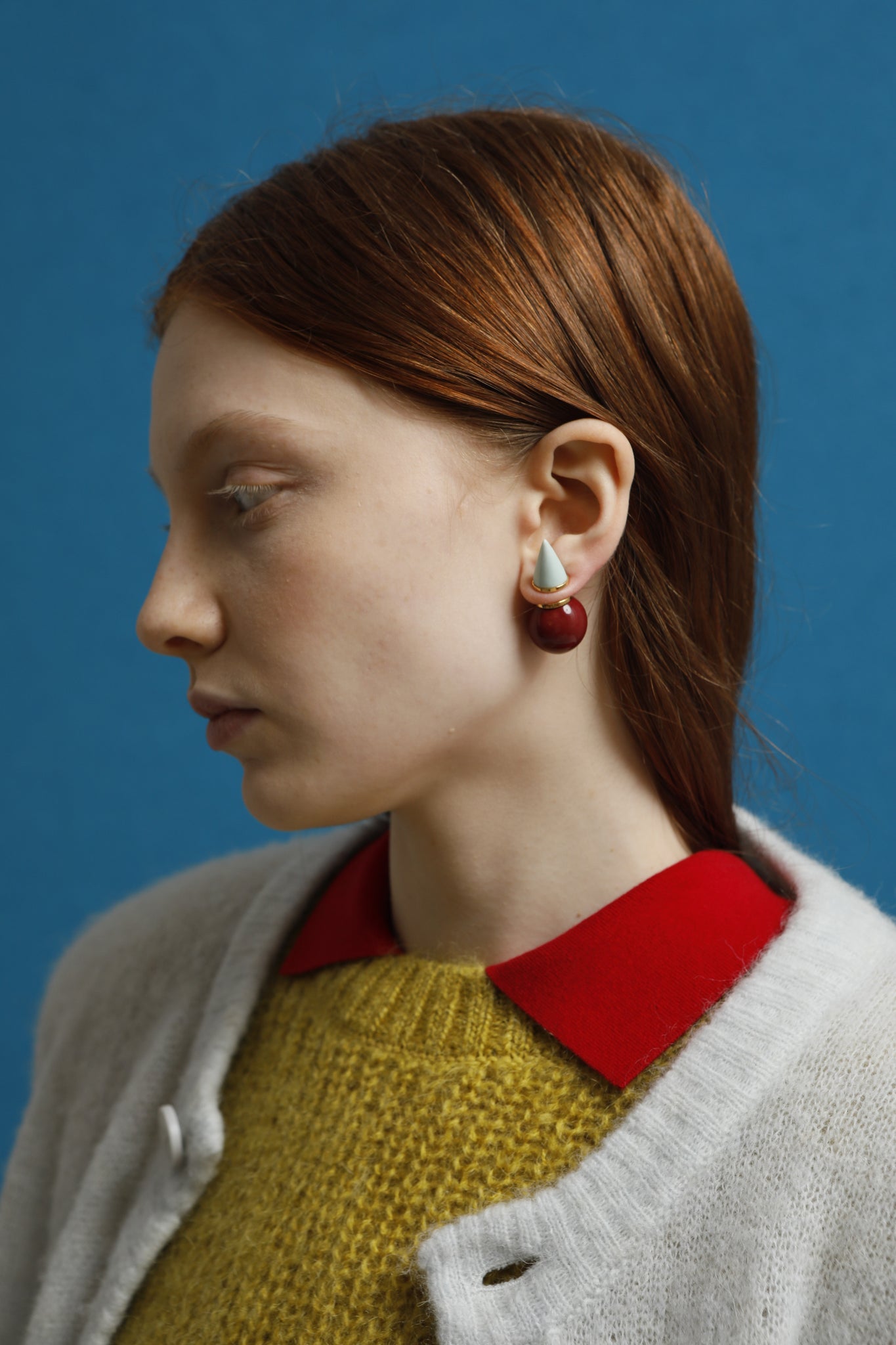 MINI SPIKE BALLOON SING EARRING AQUA BURGUNDY