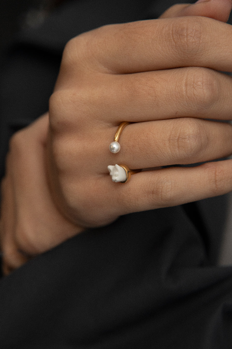 MINI CAT & PEARL RING WHITE