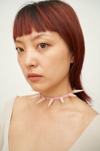 SUPER SPIKE LEATHER CHOKER PINK